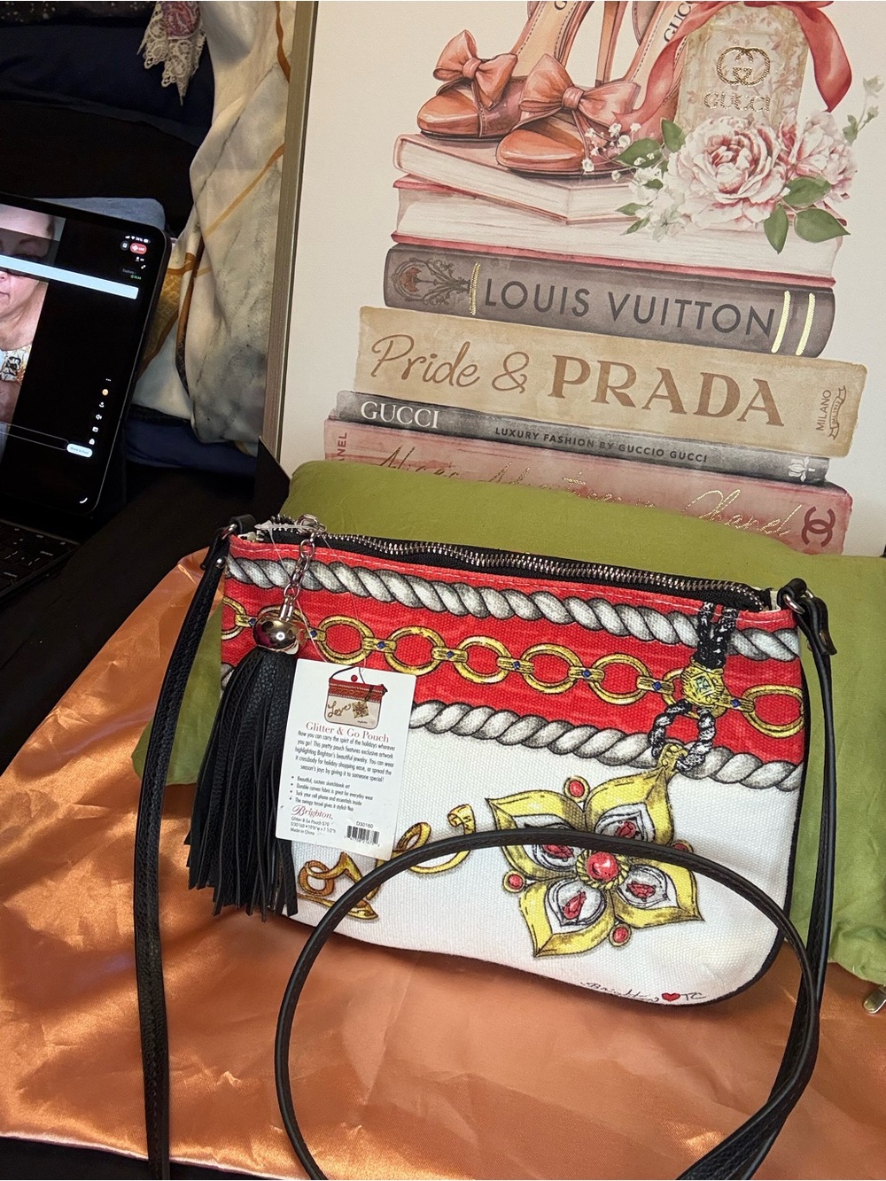 Brighton “Love Glitter & Go” Chain Print Wristlet / Crossbody Pouch NWT